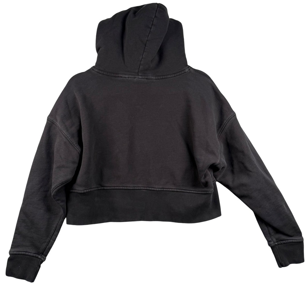 Y2K 90s Adidas Originals Womens Small Cropped Hoodie Black Double Logo Retro Gym - Picture 3 of 9